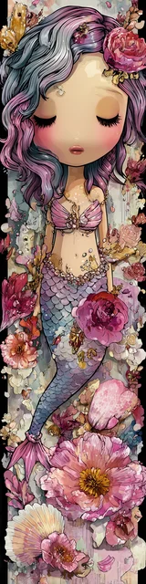 Free mermaid bookmark featuring a cute mermaid with flowers